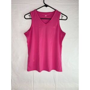 Adidas Womens V-Neck Sleeveless Performance Tank Top Pink Logo Size Medium